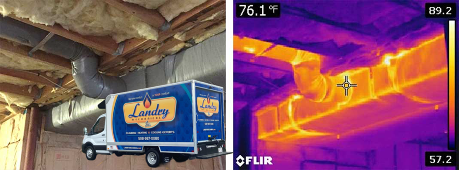 Duct System in Basement with Heat Map Showing Heat Loss