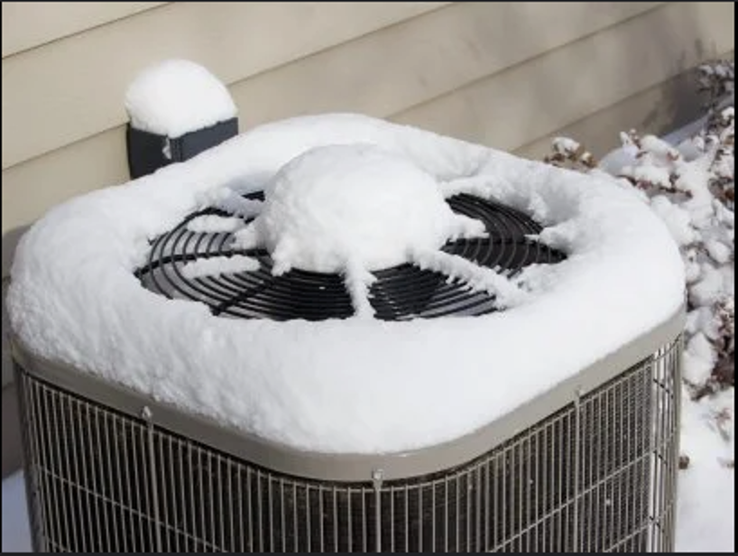 HVAC Exterior Condenser covered in snow