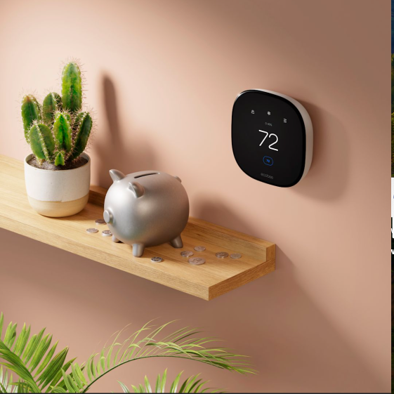 Ecobee Smart Thermostat Next To Bookshelf