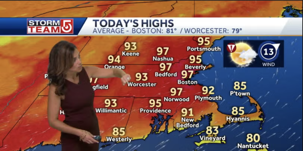 News Reporter Shows Heat Warning 
