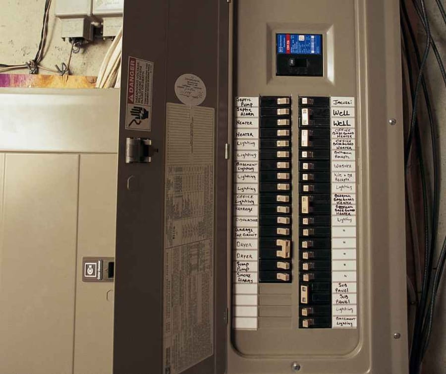 Home electrical panel with the door open