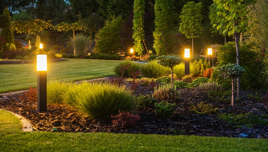 Outdoor lighting on a green landscape