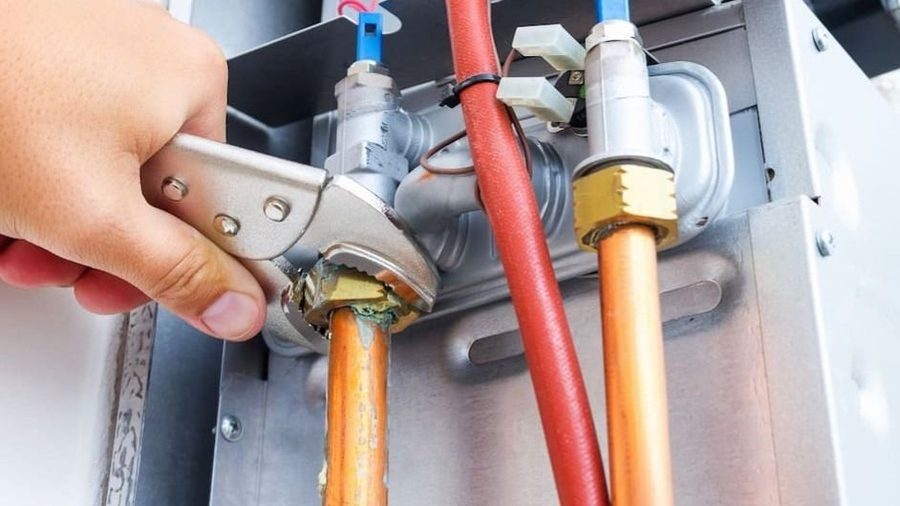 Working on heating repair